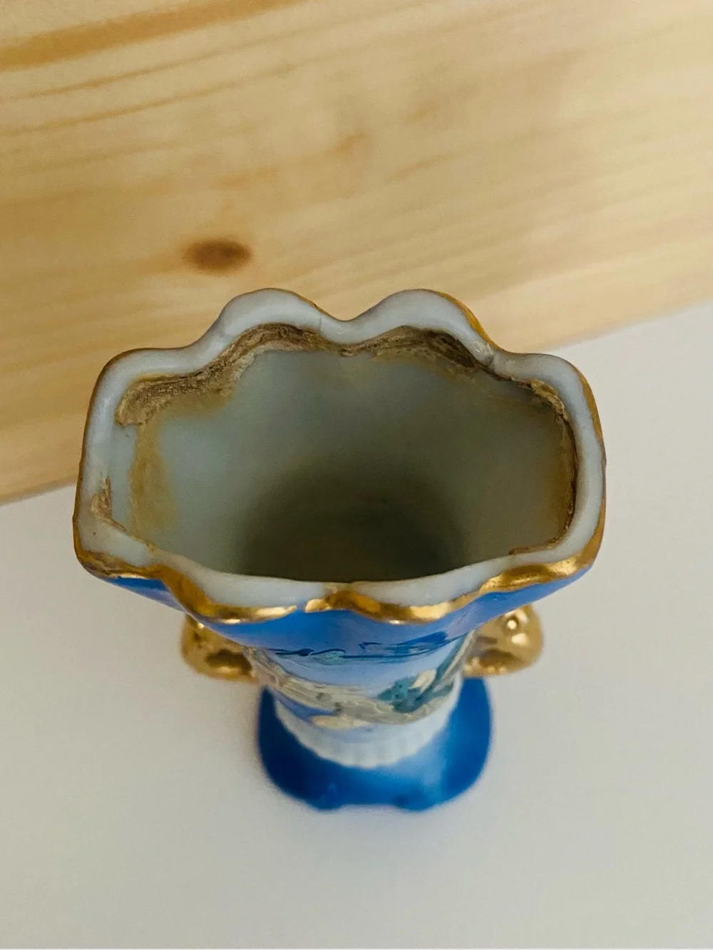 Vintage Japanese Dragonware 4” Mini Vase Urn Gilded Handles Moriage Dragon Blue